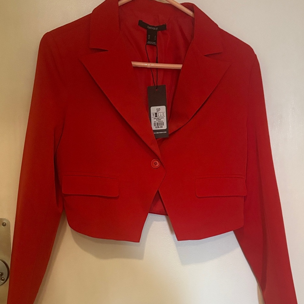 Forever 21 Red Cropped Single-Button Blazer, New, Size Small
